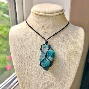 Chunky Raw Apatite Stone Wrapped Pendant Necklace